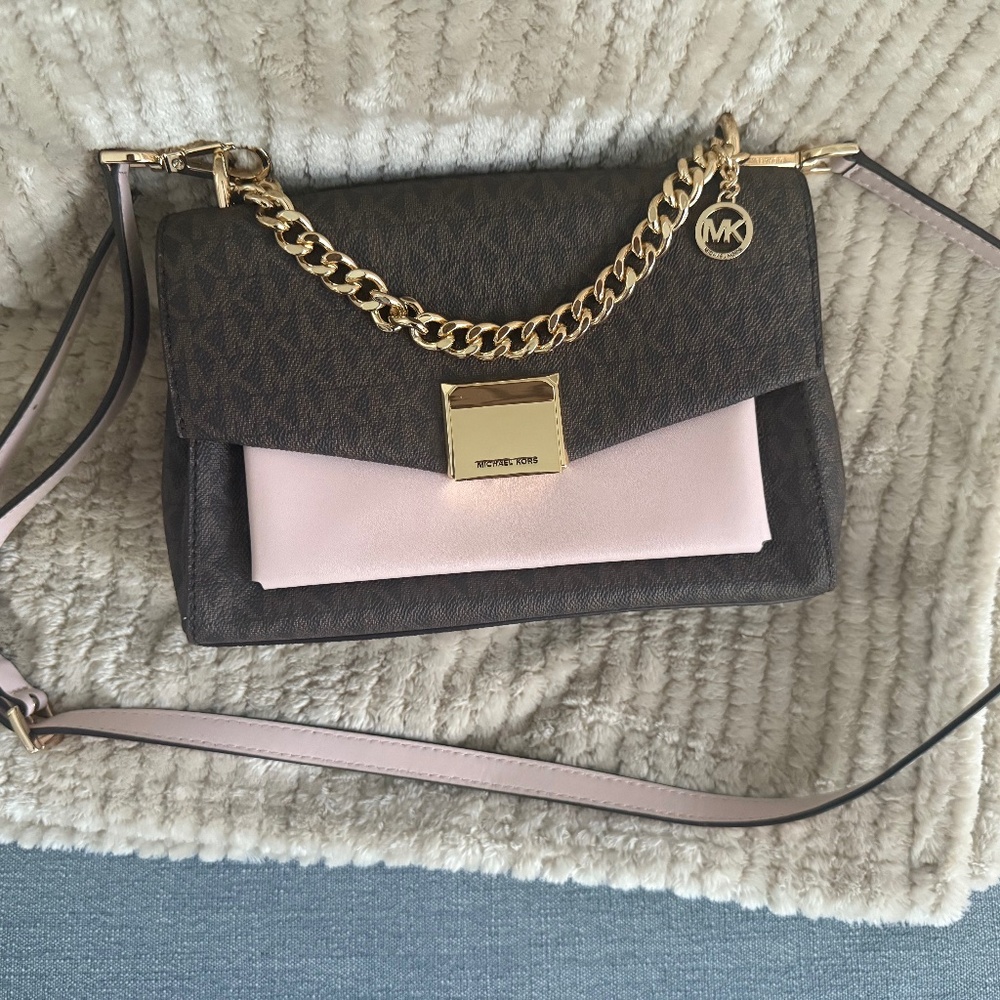 Michael Kors MK Brown and Pink logo bag